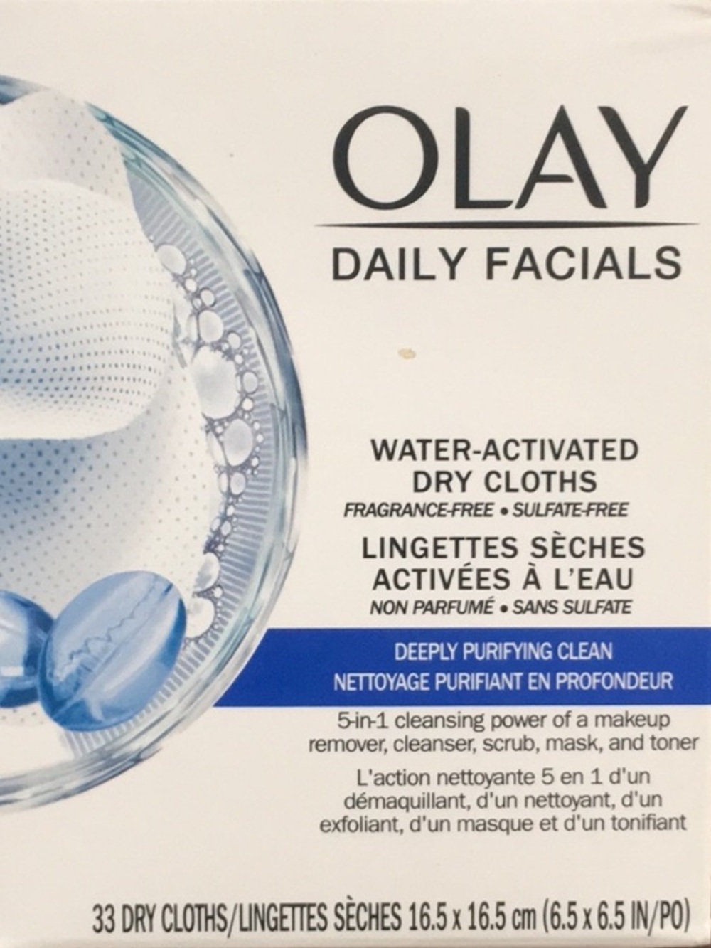 Olay Daily Facials Water-Activated Dry Cleansing Cloths. Deeply Purifying 33cnt
